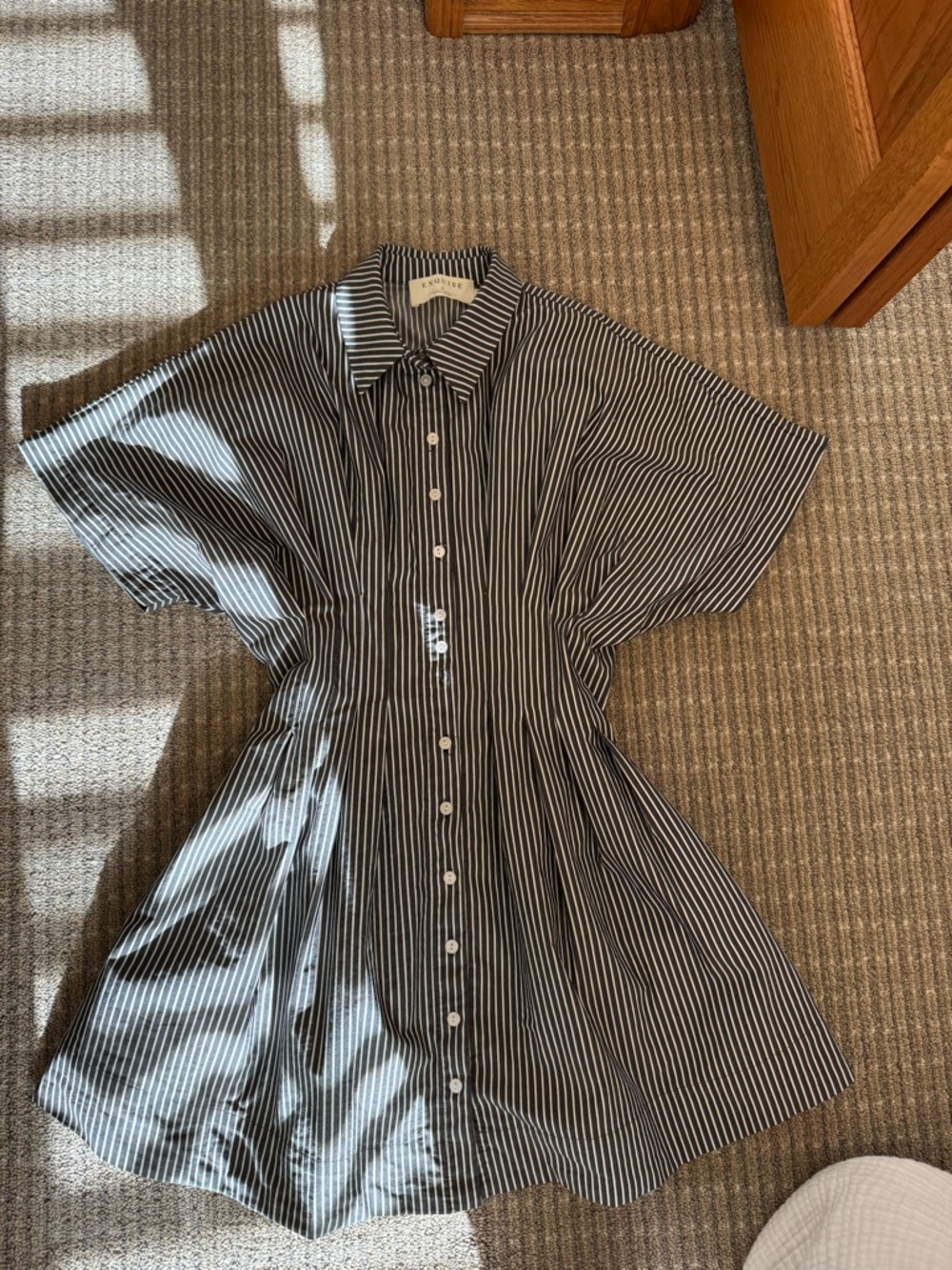 Anthropologie Black and White Striped Button-Front Mini Dress